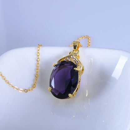 Zirkon-Halskette, Amethyst, Saphir-Edelstein-Charm, 18 Karat vergoldetes Silber, 36 CT ovale Kristall-Zirkon-Anhänger-Halskette, Geschenk für Frauen
