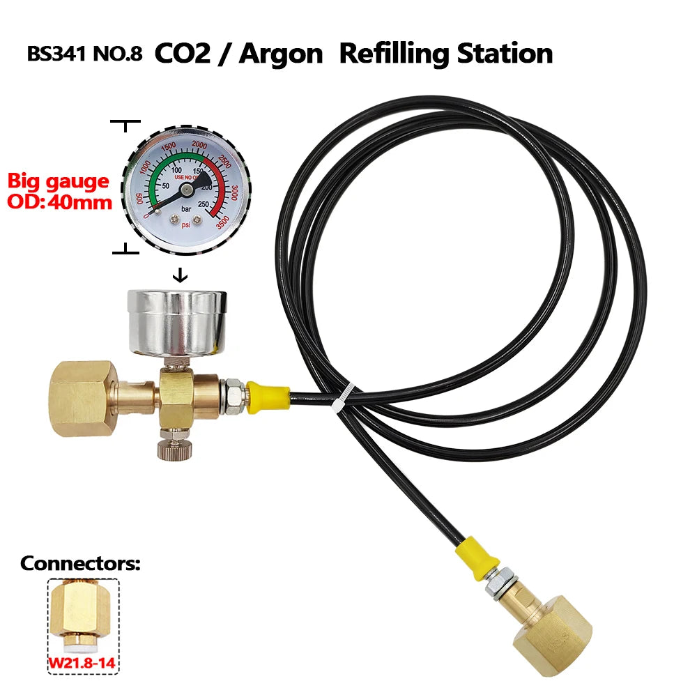Nachfüllstation-Ladeadapter übertragen Stickstoff-Argon-CO2 von 40L-Flasche auf kleine Schweißtanks G5/8, W21.8-14, CGA320