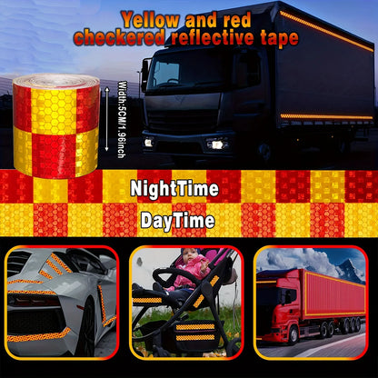 Reflektierender Aufkleber, quadratisches Gitter, kariertes Muster, Reflektorband, rot, gelb, fluoreszierend, weiß, reflektierender Film für LKW, Auto, Straße