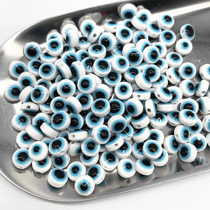 50 Stück 6/8/10 mm ovale Perlen Evil Eye Harz Spacer Perlen für Schmuckherstellung DIY Armband Perlen # 01