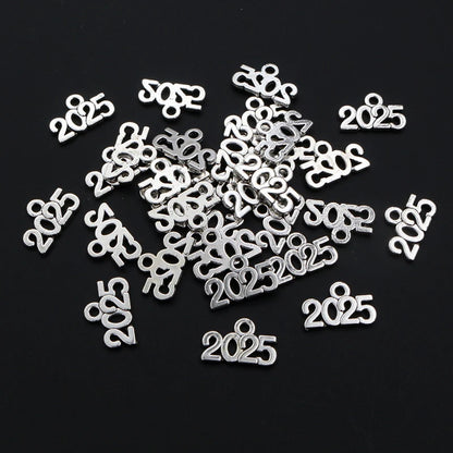50 Stück 9x14mm Jahr Nummer 2026 2027 2028 Anhänger Charms DIY Schmuck Herstellung Schmuck finden antike versilbert Zubehör