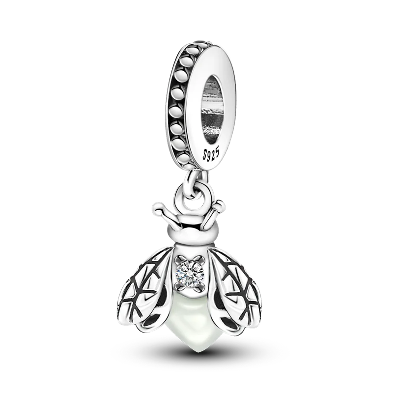 Neue Charms-Perle aus 925er-Sterlingsilber, rosa Schmetterling, leuchtende Glühwürmchen, baumelnd, passend für Armreifen, Halskette, DIY-Schmuck, Frauen-Geschenk
