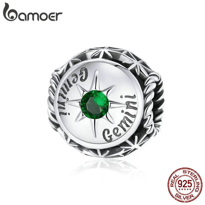 BAMOER Sternzeichen-Charm-Perlen aus 925er-Sterlingsilber, passend für Charm-Armbänder, 12 Sternbilder, Zirkonia-Charm SCC1725
