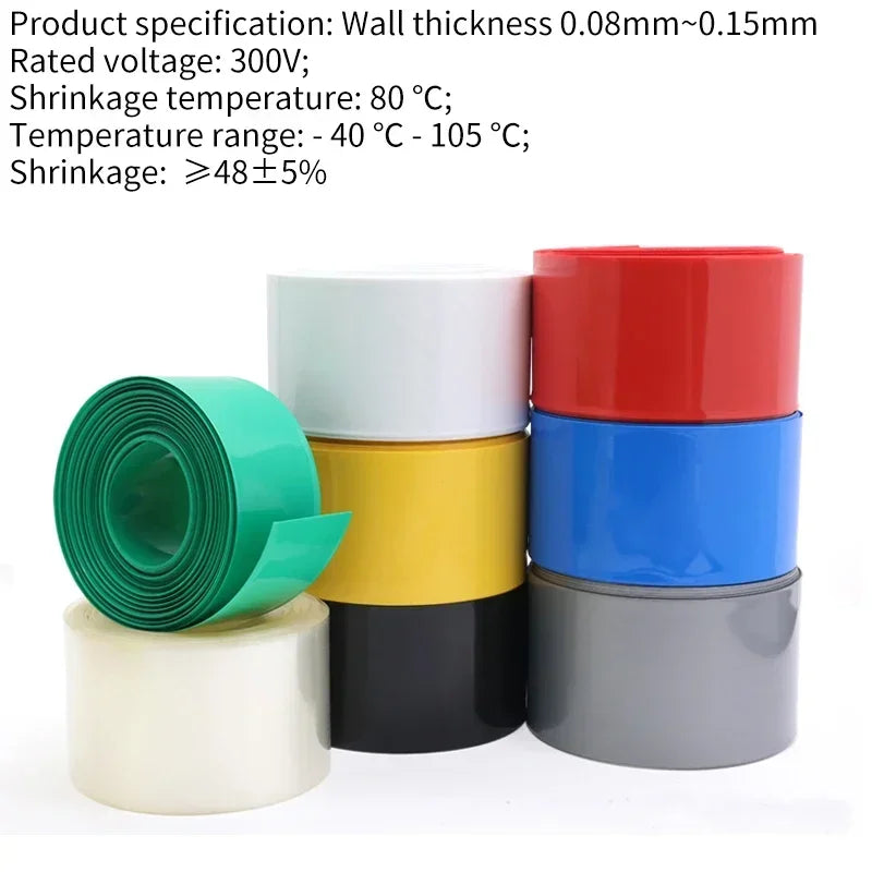 18650 Lipo-Batteriefolie, PVC-Schrumpfschlauch, isolierte Folie, Lithiumgehäuse, Kabelhülse, Drahtschutz, 10 m Breite, 17 mm ~ 80 mm