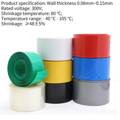 18650 Lipo-Batteriefolie, PVC-Schrumpfschlauch, isolierte Folie, Lithiumgehäuse, Kabelhülse, Drahtschutz, 10 m Breite, 17 mm ~ 80 mm