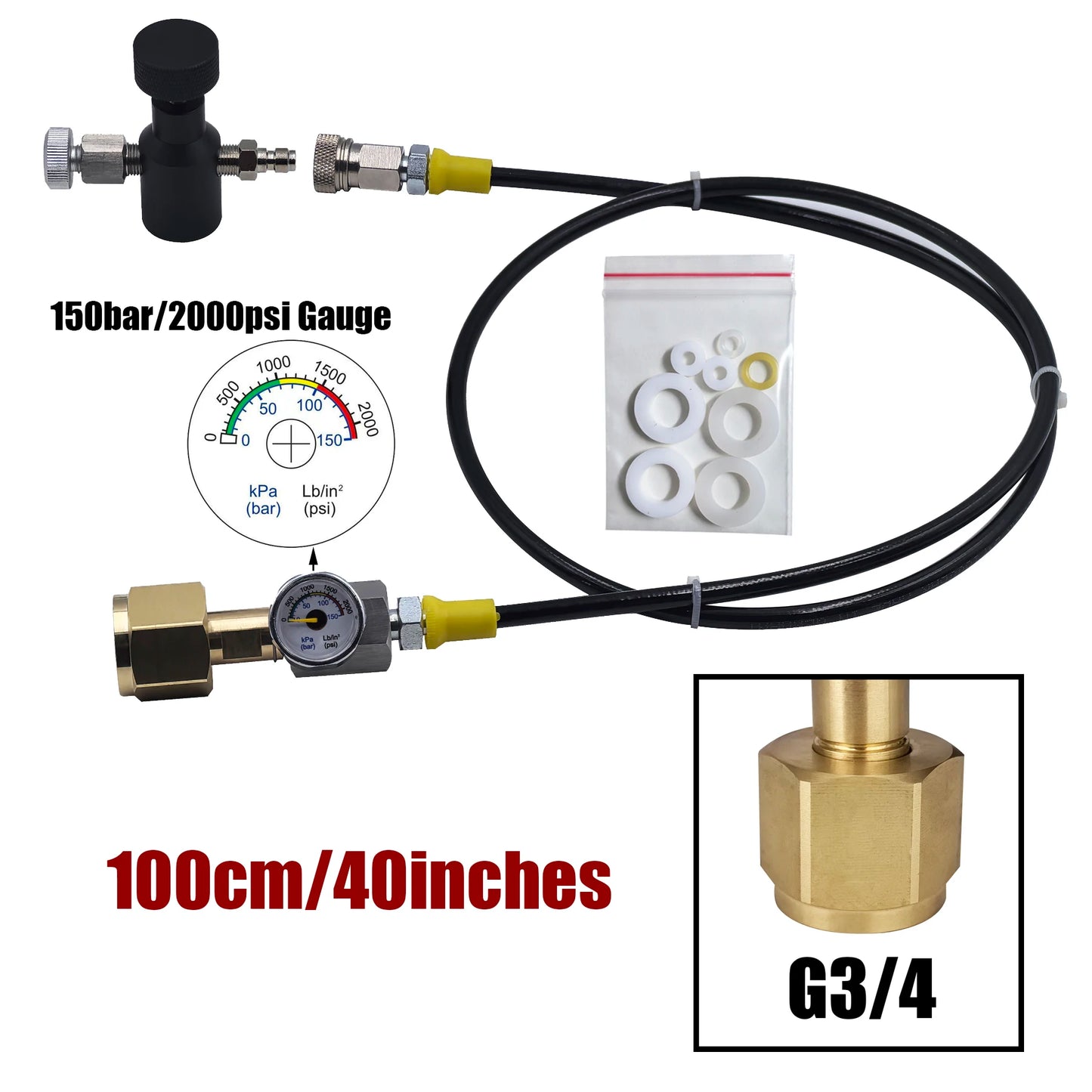 Soda Water Blue Zylinder CO2-Nachfüllstation-Adapter mit 40- oder 100-Zoll-Schlauch-Ein/Aus-Adapter W21,8-14 oder G3/4 oder CGA320-Anschluss