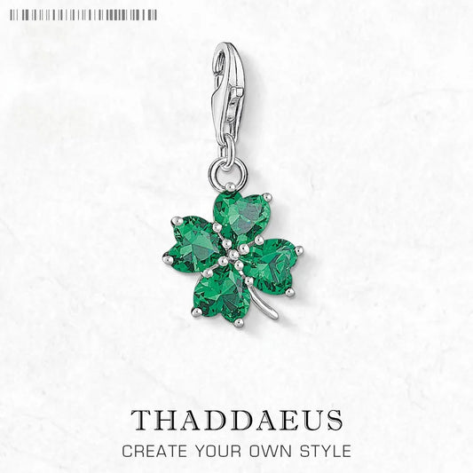 Grüner Kleeblatt-Charm-Anhänger, europäischer handgefertigter Glücksschmuck für Damen und Herren, neues Geschenk aus reinem 925er Sterlingsilber