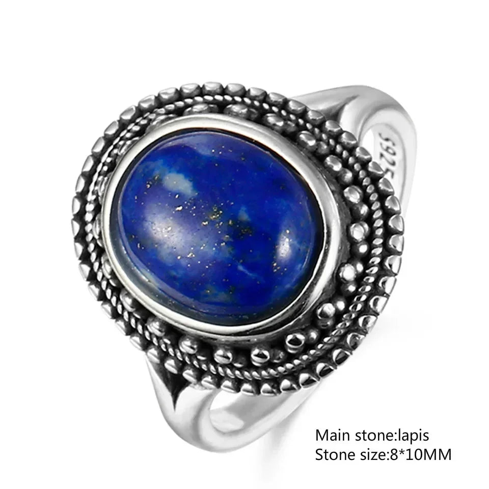 Silber S925 Ring Natürliche Große Oval Lapis Ringe für Männer Frauen Retro Luxus Edlen Schmuck Party Jahrestag Geschenk