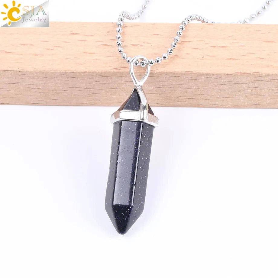 CSJA Sechseckige Kugel Kristall Halsketten Natürlicher Edelstein Quarz Halskette Anhänger Chakra Amethysten Rosa Quarz Lapislazuli G957
