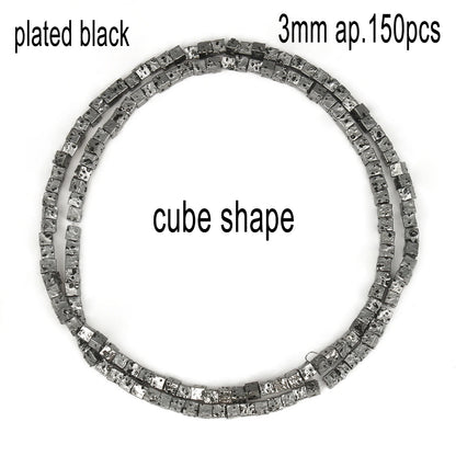 Schwarze vulkanische Lavagesteinperlen, Mineralperlen, Charms, Rohrwürfel, runde geometrische Formperlen für Schmuckherstellung, DIY-Armband