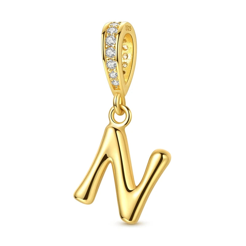 Golden Series Funkelnder Elefanten-Anhänger aus 925er-Sterlingsilber und 26 englische Alphabet-Anhänger, passend für Armbänder, exquisites Geschenk