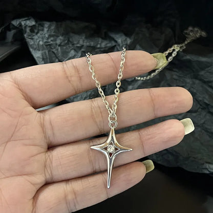 Silber Kreuz besetzte Diamant vierzackige Stern Halskette für Männer und Frauen Vintage Schlüsselbein Kette Party Schmuck