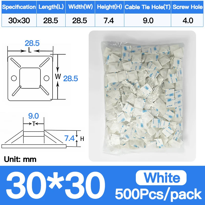250/500/1000 Stück Kabel-Draht-Clip-Klemme, langlebige Kabelbinder-Montagebasis mit selbstklebender Rückseite für die Wand zu Hause