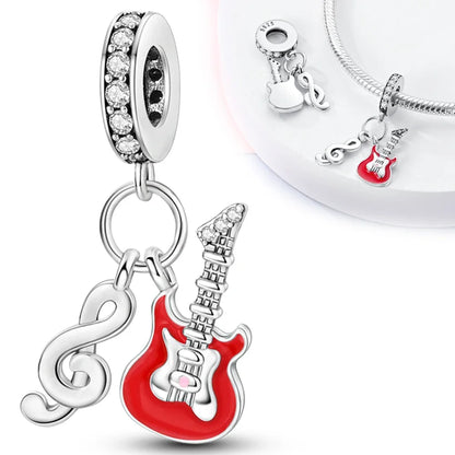 925er Sterlingsilber, schwarze Kamera-Gitarren-Charm-Anhänger, Perlen, passend für Charms aus 925er-Silber, Original-Armband für Damenschmuck