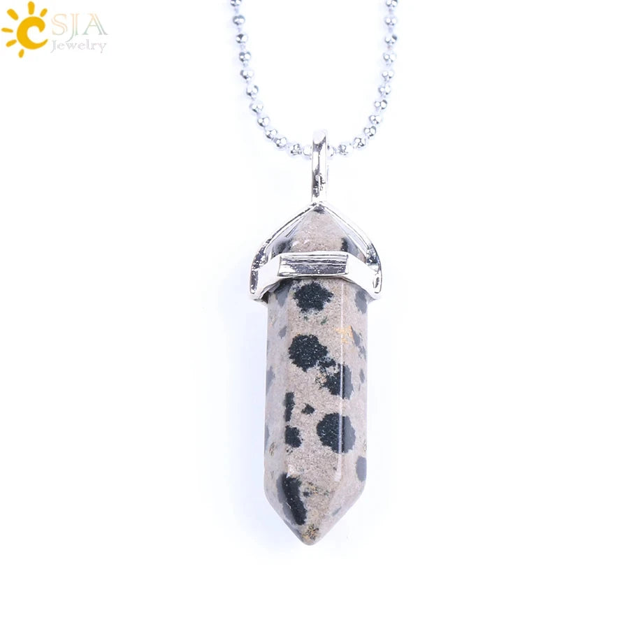 CSJA Sechseckige Kugel Kristall Halsketten Natürlicher Edelstein Quarz Halskette Anhänger Chakra Amethysten Rosa Quarz Lapislazuli G957