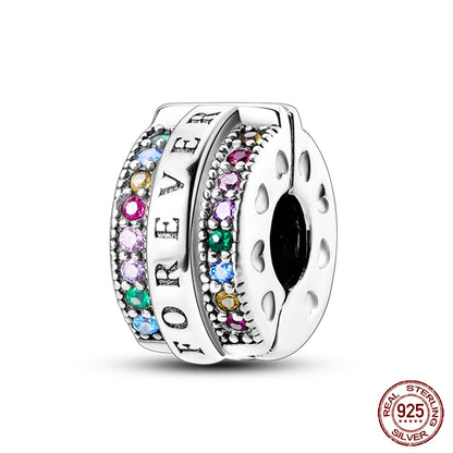 Fit 925 Original Armband 100 % 925 Sterling Silber Glänzende Bunte Zirkon Herz Charms Perlen Exquisite DIY Schmuck Geschenk