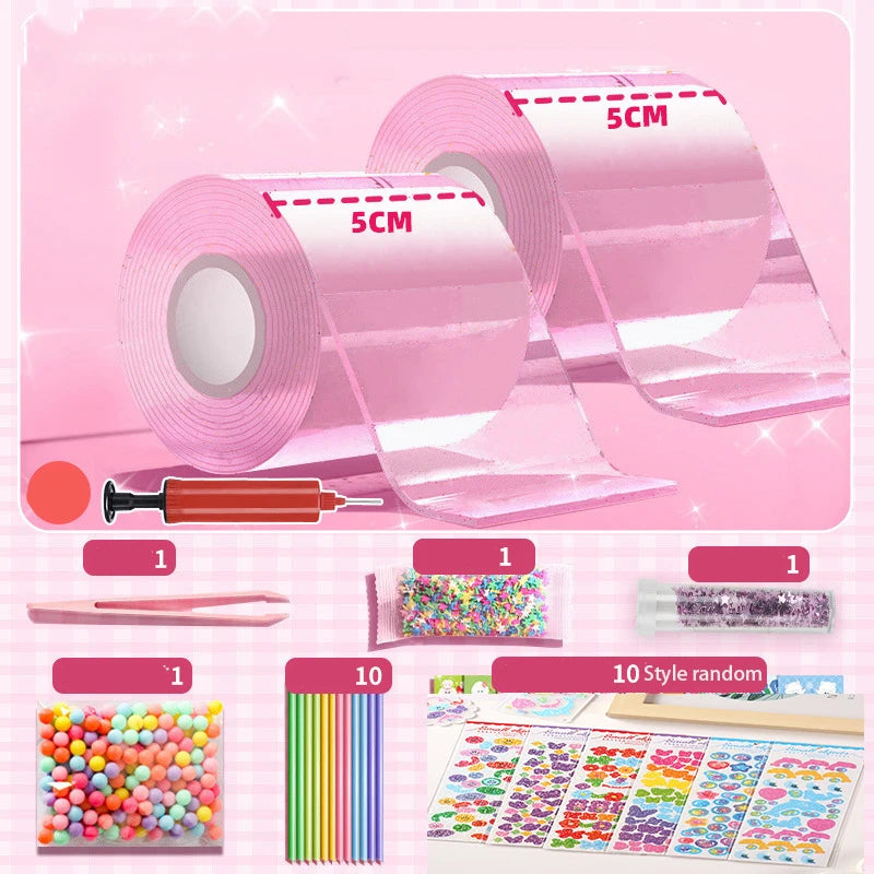 DIY Blasen-Blasen Nano-Klebeband Komplettset aus PET-Nano-Kleber Knetbares Musik-Doppelseitiges Klebeband Entspannungsspielzeug Aufkleber Geschenk