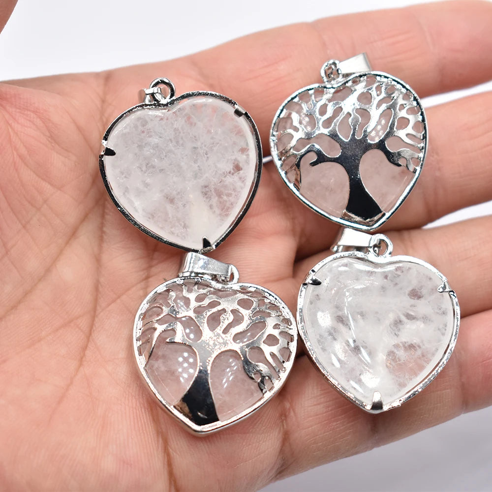 Großhandel 12 teile/los Mode natürliche Amethyste Lapis Herz Legierung Baum des Lebens Anhänger für Schmuck Zubehör Markierung kostenlos