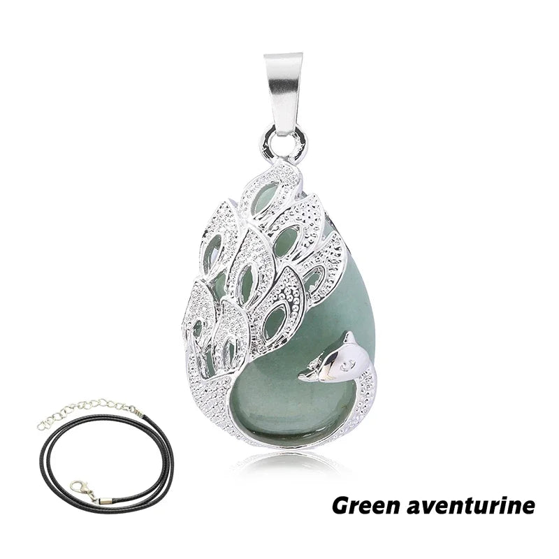 Wassertropfen Naturstein Anhänger Pfau Halskette Quarz Kristall Opal Tigerauge Halskette Anhänger für Frauen Männer Schmuck Geschenk