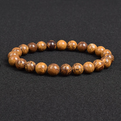 Genuine natural stone bracelet: Apatite, Lapis Lazuli, Agate, Crystal, Tiger's Eye. High-quality gemstone bead bracelet. Men's jewelry bangle.