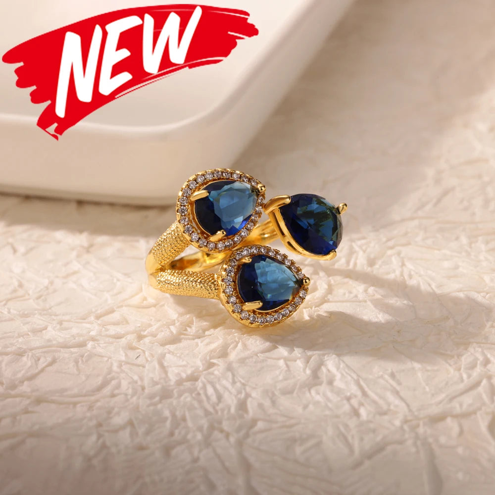 Luxus Edelstahl Ringe Vergoldet Bunte Stein Zirkon Kristall Herz Ring Für Frauen Hochzeit Boho Schmuck Weihnachtsgeschenk
