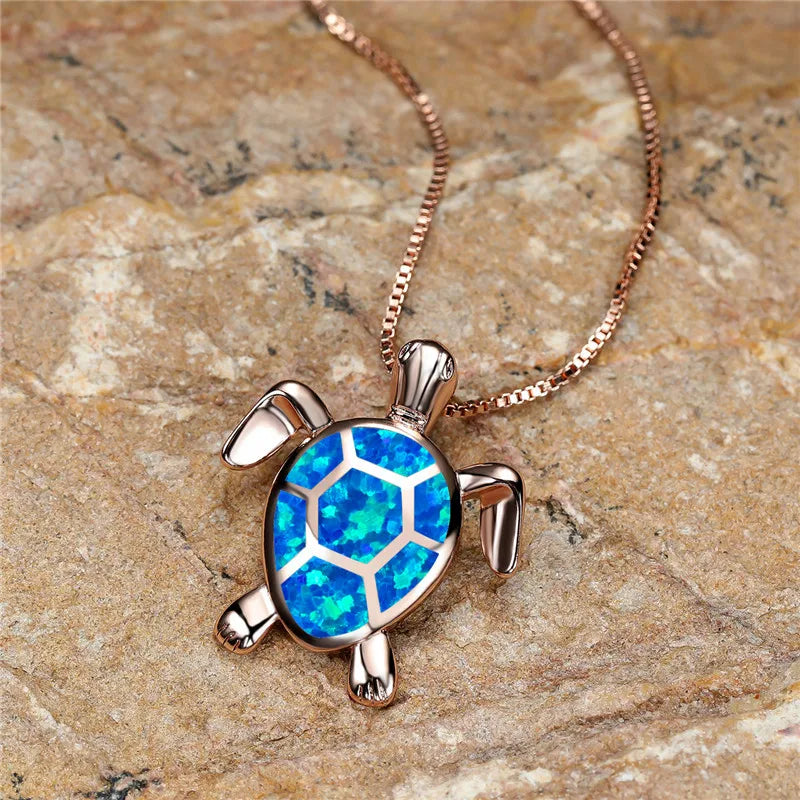 Grüne Feueropal Stein Halskette Niedliche Kleine Schildkröte Anhänger Halsketten Für Frauen Vintage Gold Farbe Kette Halskette Hochzeit Schmuck