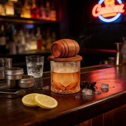 Tragbares Whiskey-Fass-Räucher-Set Bar-Cocktail-Whiskey-Würzwerkzeug Lebensmittelgeeignetes Aromaverstärkendes Räucherzubehör