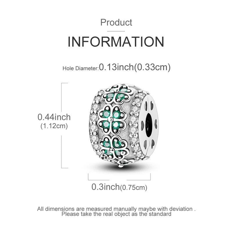 925er Sterlingsilber, grüne Charms, Perlen, vierblättriges Kleeblatt, baumelnd, für Frauen und Mädchen, Original-Armband, DIY-Schmuck, Geschenke