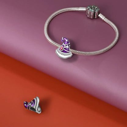 Silber 925 lila fliegender Hexenhut und Zauberbuch-Charms, Perlen, passend für Original-Armbänder, DIY-Halloween-Charm für Frauen, Schmuck, Geschenke