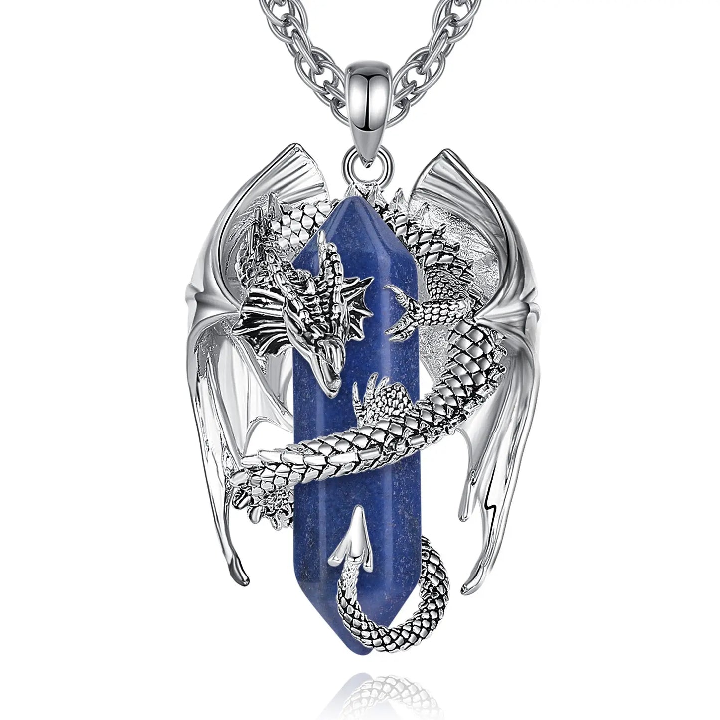 Eudora Drachen Twining sechseckigen Lapislazuli prismatische Halskette Punk Heilung Kristall Stein Anhänger Schmuck für Frauen Mann Geschenk