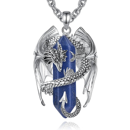 Eudora Drachen Twining sechseckigen Lapislazuli prismatische Halskette Punk Heilung Kristall Stein Anhänger Schmuck für Frauen Mann Geschenk
