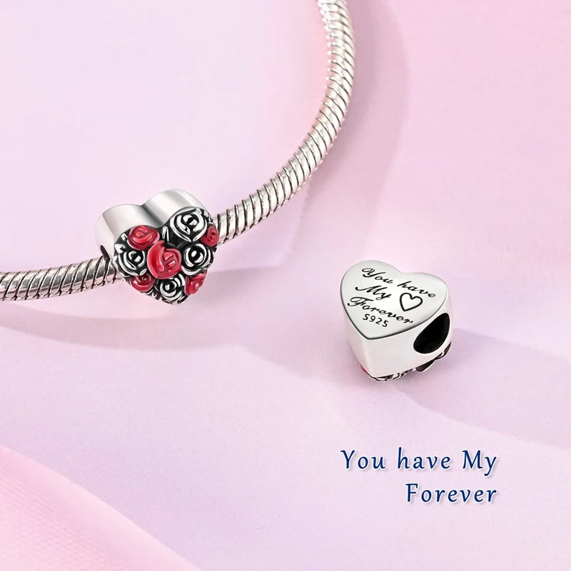 Rote Serie 925er Sterlingsilber, Koi-Herz, Pilz, Feuerwerkskörper, Kaffeemaschine, Charm, passend für DIY-Armbänder, Halsketten, exquisite lustige Geschenke