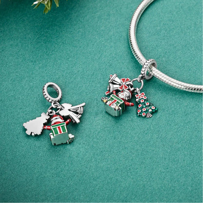 S925 Silber Weihnachten Schneeflocke Charms Herzförmige Glänzende Zirkon Perle Fit Original Armband Diy Edlen Schmuck Weihnachten Geschenk