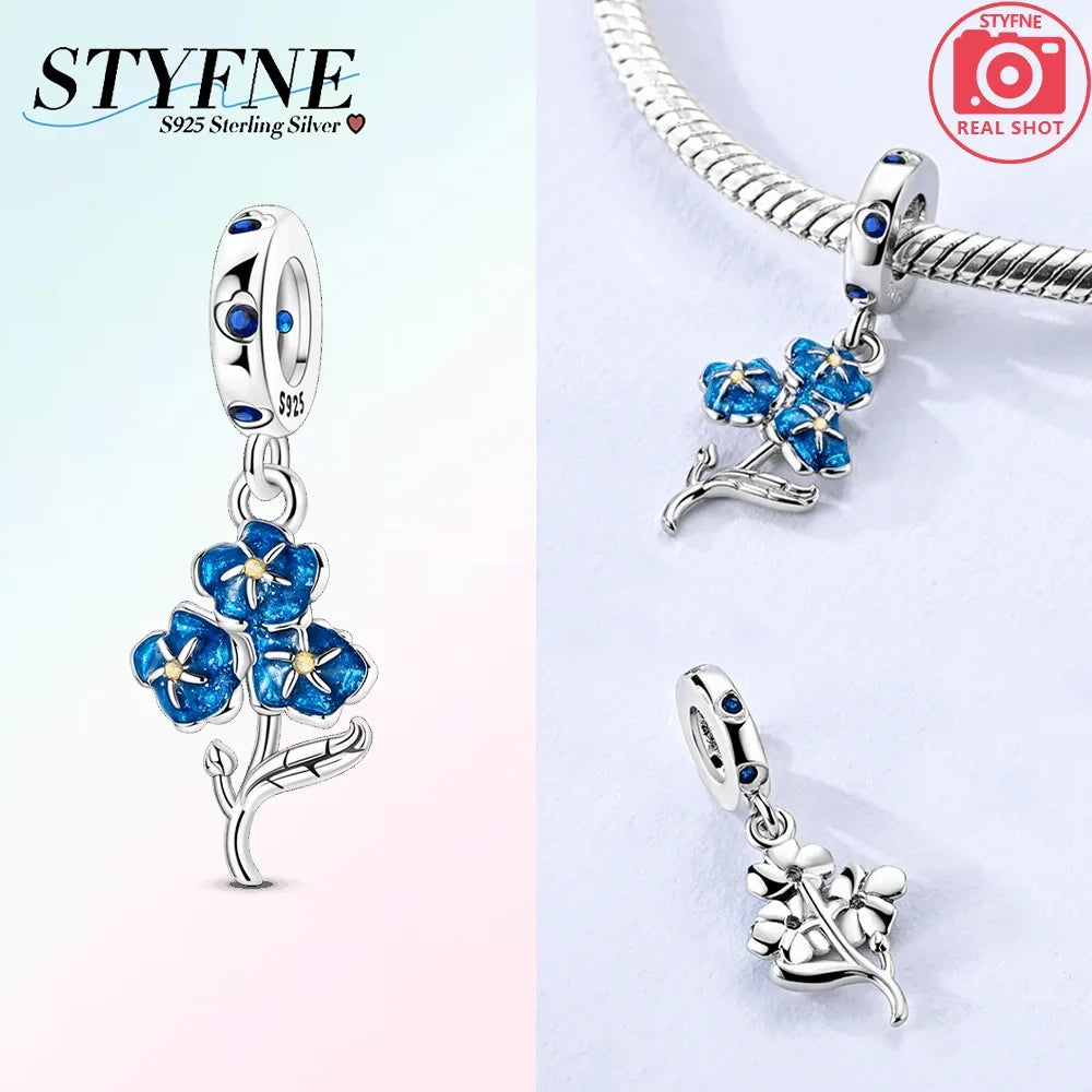 Charms aus 925er Silber, Blumenserie, lila Iris, Lilie, rosa Lilie, Perlen-Anhänger, passend für Original-Armbänder, Modeschmuck, DIY-Frauen-Geschenke
