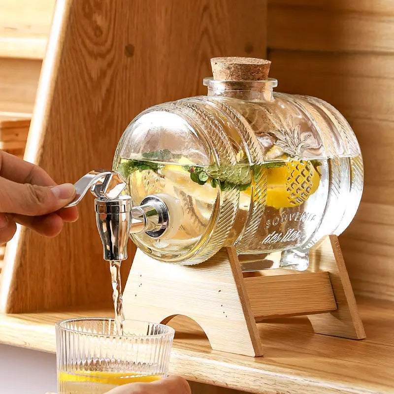 1L Glas Whisky Barrel Wein Barrel Chopp Brummstimme Bier Flasche Obst Wein Aging Alkohol Honig Lagerung Container Mit Basis Wasserhahn