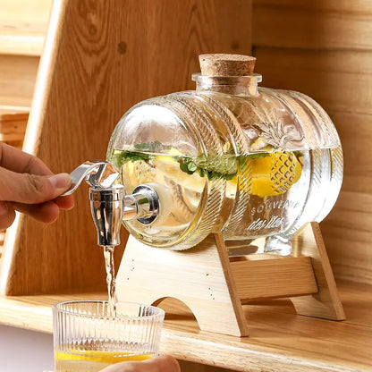 1L Glas Whisky Barrel Wein Barrel Chopp Brummstimme Bier Flasche Obst Wein Aging Alkohol Honig Lagerung Container Mit Basis Wasserhahn