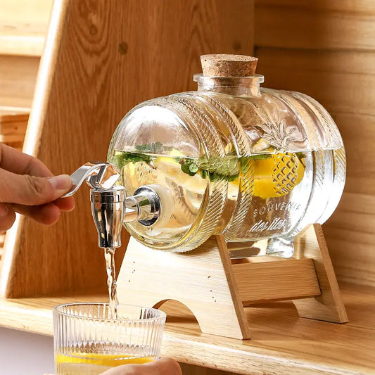 1L Glas Whisky Barrel Wein Barrel Chopp Brummstimme Bier Flasche Obst Wein Aging Alkohol Honig Lagerung Container Mit Basis Wasserhahn