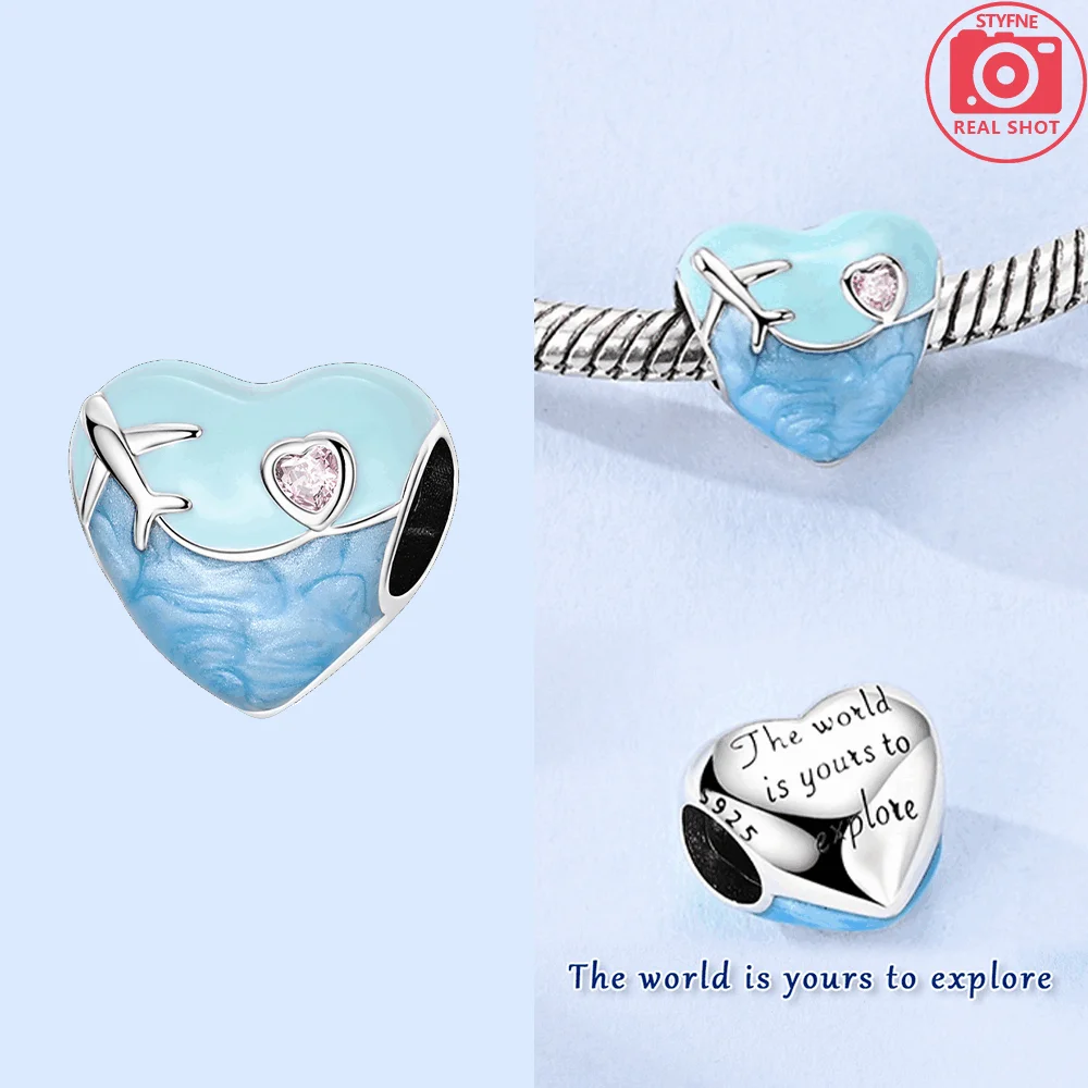 Sterling Silber 925, Fantasie, buntes Herz, Charm-Planeten-Anhänger, Perlen, passend für Original-Armband, Perle für Frauen, edler Schmuck, Geschenk