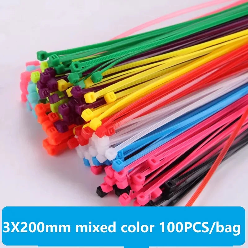    100 Stück Mehrfarbige 3x200mm Selbstsichernde Nylon-Kabelbinder Schnellbündelbare Kunststoff-Schlaufen Drahtbinder zur Organisation von Elektronik