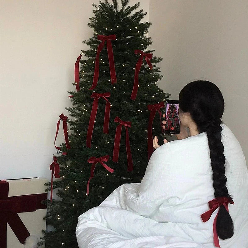 5 Yard/Rolle Weihnachten Rotes Band Weihnachtsbaum Ornamente Neujahr 2026 DIY Handwerk Geschenke Box Zubehör Navidad Party Decor liefert