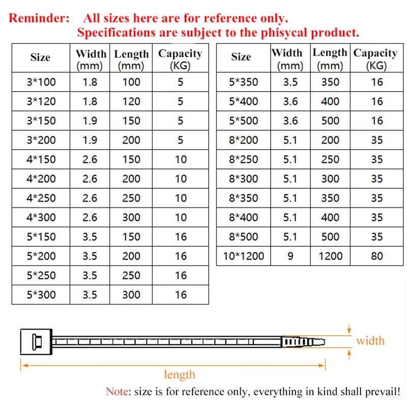 Kunststoff-Nylon-Kabelbinder, 100 Stück, schwarz, 5 x 300 Kabelbinder-Befestigungsring, 3 x 200 Kabelbinder-Reißverschluss mit 5 x 200 selbstsicherndem Nylon-Kabelbinder
