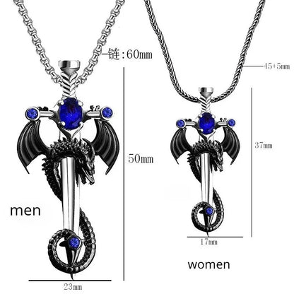 Gotische Drachenschwert-Kreuz-Anhänger-Halskette – Punk-Zirkon-Drachenanhänger – Vintage-Schwert-Anhänger – Dunkler Gothic-Schmuck für Herren & Damen