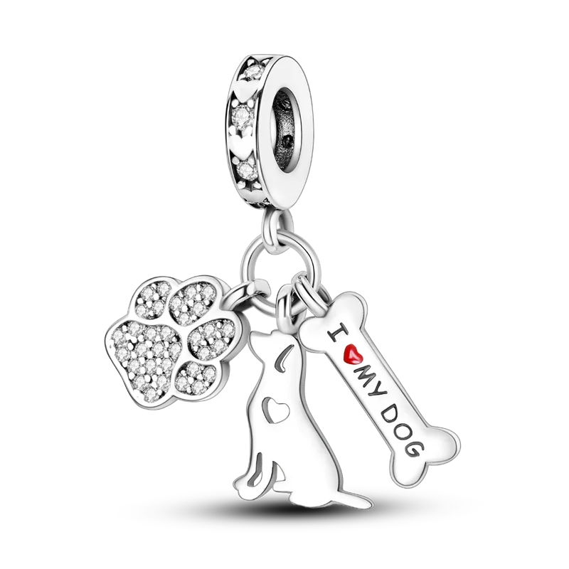 Original 925 Sterling Silber Goldene Haustiere Charms Perle Bunte Zirkonium Klee Engel Herz Baumeln Fit Armband DIY Schmuck Geschenk