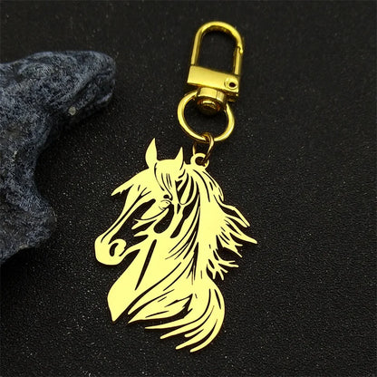 Hiphop Pferd Pony Kopf Tier Schlüsselbund Für Frauen Männer Edelstahl Gold Silber Farbe Männliche Tasche Charme Schlüsselring Schmuck Geschenke