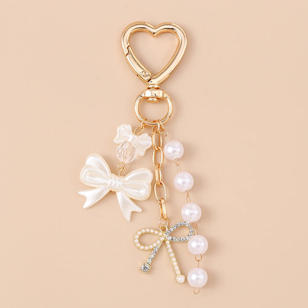 Aihua süße Y2K Metall Perle Liebe Herz Schleife Schlüsselanhänger für Frauen Mädchen Handtasche Anhänger DIY Schlüsselanhänger handgemachte Schmuck Geschenke