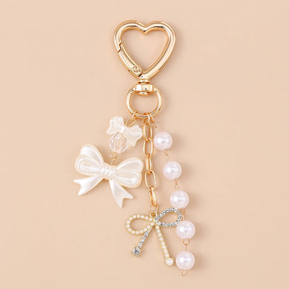 Aihua süße Y2K Metall Perle Liebe Herz Schleife Schlüsselanhänger für Frauen Mädchen Handtasche Anhänger DIY Schlüsselanhänger handgemachte Schmuck Geschenke