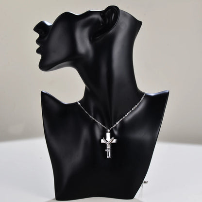 Unisex Edelstahl Feuerbestattung Doppel Kreuz Anhänger Halskette für Asche Memorial Andenken Schmuck Geschenk Dropshipping