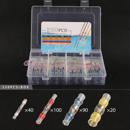 50/100/120/150/250/400 Stück verpackt 26–10 AWG 0,25–6 mm wasserdichte Lötdichtungshülse Spleißklemmen Wärmeschrumpf-Zinn-Stoßverbinder
