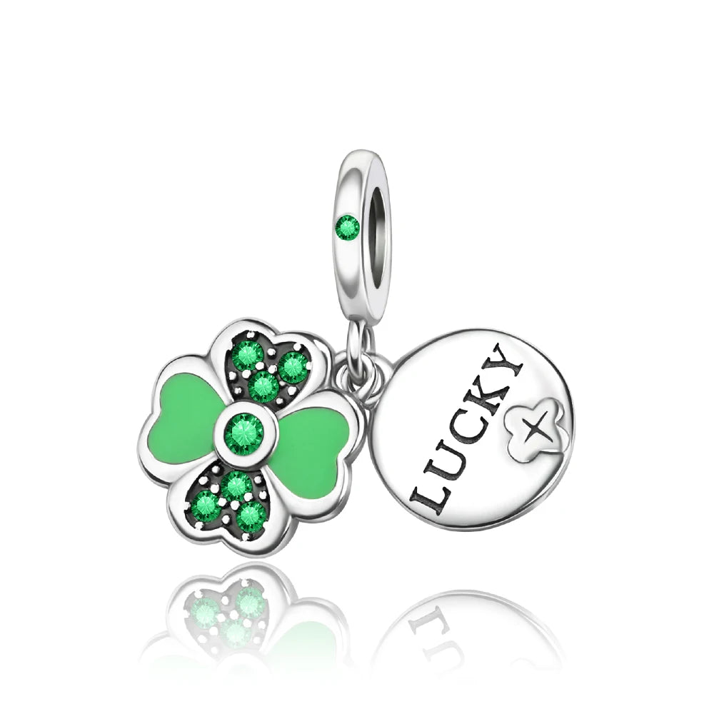 Glücksbringer aus 925er-Sterlingsilber mit vierblättrigem Kleeblatt, Hufeisenkrabbe, Marienkäfer-Zahlen-Charm, passend für DIY-Armbänder, Halsketten, Gesundheit, Glücksgeschenke
