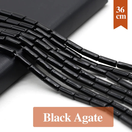 4 x 13 mm natürliche schwarze Achatperlen, zylindrischer natürlicher Achatstein, lose Distanzperlen für die Herstellung von DIY-Schmuck, Halskette, Armband